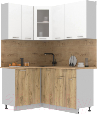 Кухонный гарнитур Интерлиния Мила 12x16 (белый платинум/дуб золотой/дуб бунратти) - фото