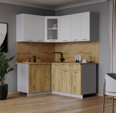 Кухонный гарнитур Интерлиния Мила 12x16 (белый платинум/дуб золотой/дуб бунратти)