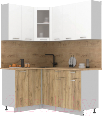 Кухонный гарнитур Интерлиния Мила 12x17 (белый платинум/дуб золотой/дуб бунратти) - фото