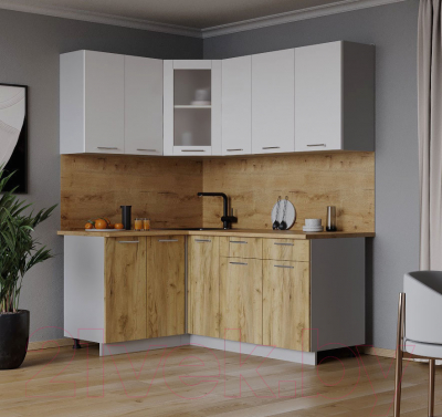 Кухонный гарнитур Интерлиния Мила 12x17 (белый платинум/дуб золотой/дуб бунратти)