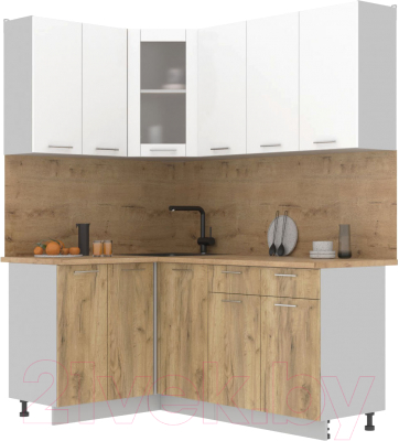 Кухонный гарнитур Интерлиния Мила 12x18 (белый платинум/дуб золотой/дуб бунратти) - фото
