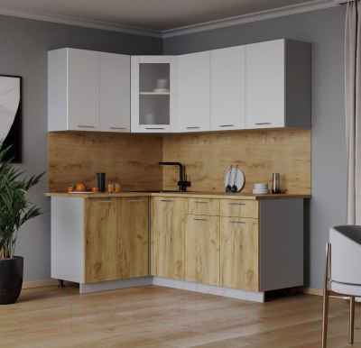 Кухонный гарнитур Интерлиния Мила 12x18 (белый платинум/дуб золотой/дуб бунратти)