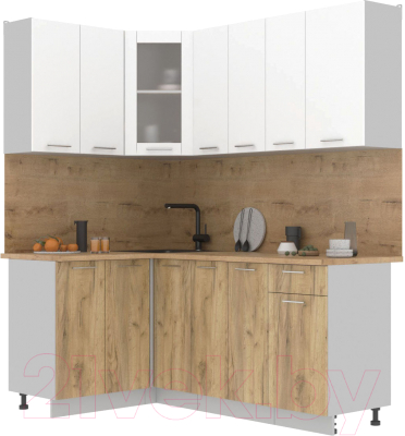 Кухонный гарнитур Интерлиния Мила 12x19 (белый платинум/дуб золотой/дуб бунратти) - фото