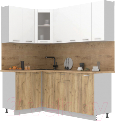 Кухонный гарнитур Интерлиния Мила 12x20 (белый платинум/дуб золотой/дуб бунратти) - фото