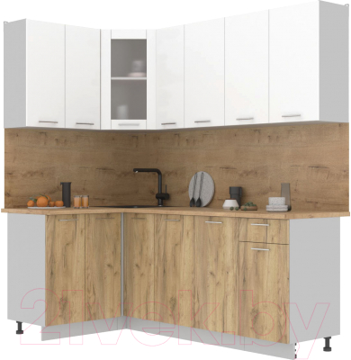 Кухонный гарнитур Интерлиния Мила 12x21 (белый платинум/дуб золотой/дуб бунратти) - фото