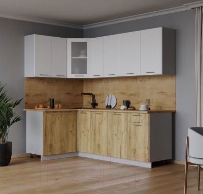 Кухонный гарнитур Интерлиния Мила 12x21 (белый платинум/дуб золотой/дуб бунратти)