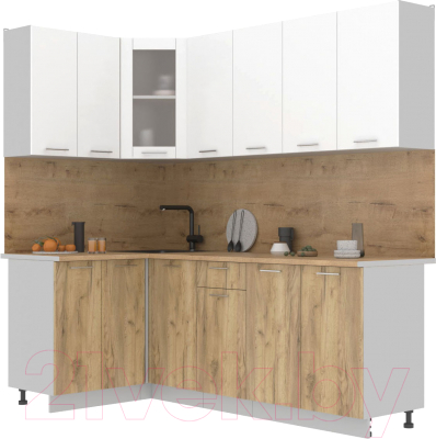 Кухонный гарнитур Интерлиния Мила 12x22 (белый платинум/дуб золотой/дуб бунратти) - фото