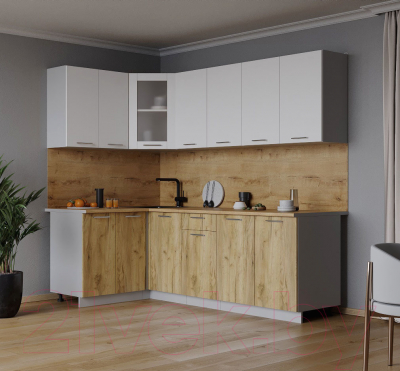 Кухонный гарнитур Интерлиния Мила 12x22 (белый платинум/дуб золотой/дуб бунратти)