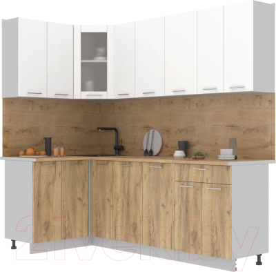 Кухонный гарнитур Интерлиния Мила 12x23 (белый платинум/дуб золотой/дуб бунратти) - фото