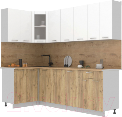 Кухонный гарнитур Интерлиния Мила 12x24 (белый платинум/дуб золотой/дуб бунратти) - фото