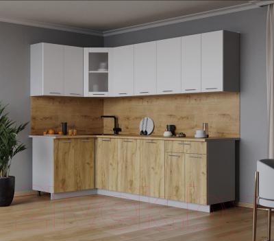 Кухонный гарнитур Интерлиния Мила 12x24 (белый платинум/дуб золотой/дуб бунратти)