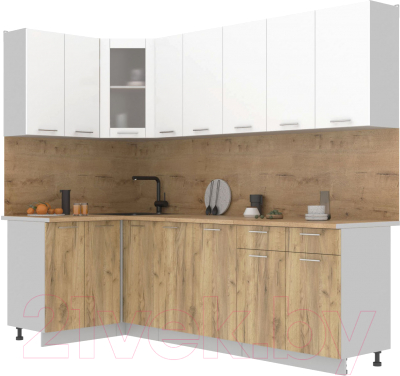 Кухонный гарнитур Интерлиния Мила 12x25 (белый платинум/дуб золотой/дуб бунратти) - фото