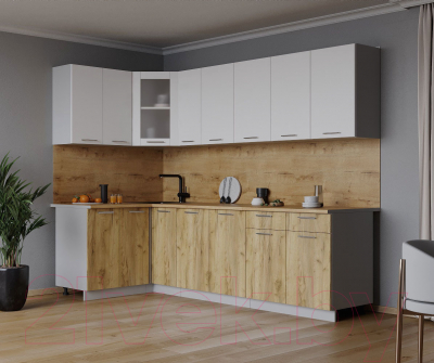 Кухонный гарнитур Интерлиния Мила 12x25 (белый платинум/дуб золотой/дуб бунратти)