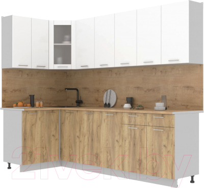 Кухонный гарнитур Интерлиния Мила 12x26 (белый платинум/дуб золотой/дуб бунратти) - фото