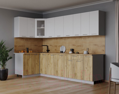 Кухонный гарнитур Интерлиния Мила 12x27 (белый платинум/дуб золотой/дуб бунратти)