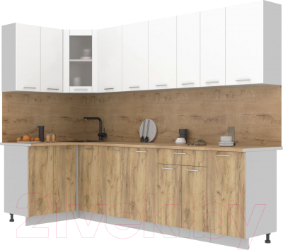 Кухонный гарнитур Интерлиния Мила 12x28 (белый платинум/дуб золотой/дуб бунратти) - фото