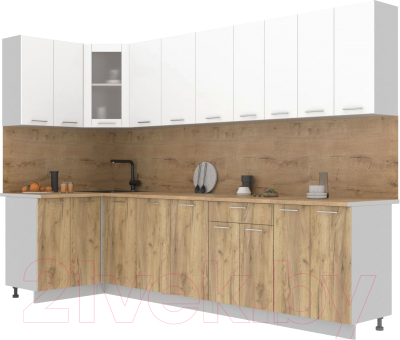Кухонный гарнитур Интерлиния Мила 12x30 (белый платинум/дуб золотой/дуб бунратти) - фото