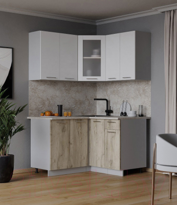 Кухонный гарнитур Интерлиния Мила 12x12 (белый платинум/дуб серый/малага)