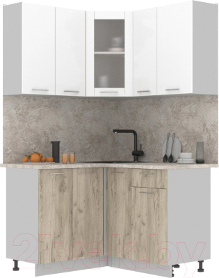 Кухонный гарнитур Интерлиния Мила 12x13 (белый платинум/дуб серый/малага) - фото