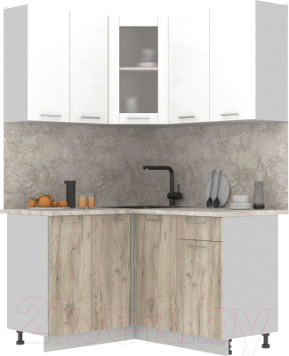 Кухонный гарнитур Интерлиния Мила 12x14 (белый платинум/дуб серый/малага) - фото