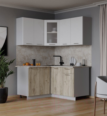 Кухонный гарнитур Интерлиния Мила 12x14 (белый платинум/дуб серый/малага)