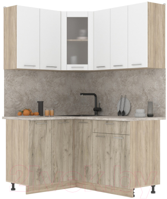 Кухонный гарнитур Интерлиния Мила 12x15 (белый платинум/дуб серый/малага) - фото