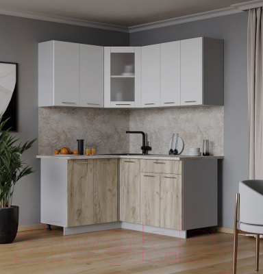 Кухонный гарнитур Интерлиния Мила 12x15 (белый платинум/дуб серый/малага)