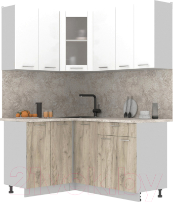 Кухонный гарнитур Интерлиния Мила 12x16 (белый платинум/дуб серый/малага) - фото