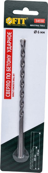Сверло FIT Победитовое ударное трехгранный хвостовик 6x150мм / 34550 - фото