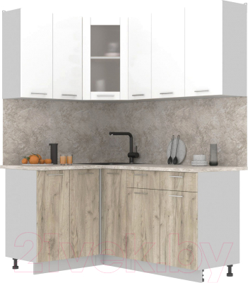 Кухонный гарнитур Интерлиния Мила 12x17 (белый платинум/дуб серый/малага) - фото