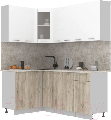 Кухонный гарнитур Интерлиния Мила 12x19 (белый платинум/дуб серый/малага) - фото