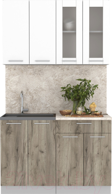 Кухонный гарнитур Интерлиния Мила 12 (белый платинум/дуб серый/малага) - фото