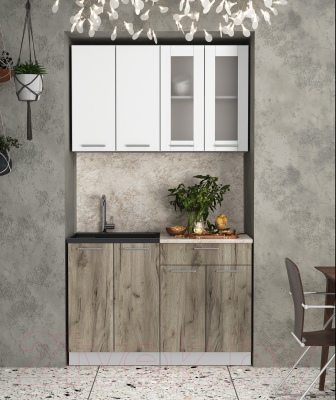 Кухонный гарнитур Интерлиния Мила 12 (белый платинум/дуб серый/малага)