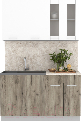 Кухонный гарнитур Интерлиния Мила 14 (белый платинум/дуб серый/малага) - фото