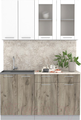 Кухонный гарнитур Интерлиния Мила 14-60 (белый платинум/дуб серый/малага) - фото