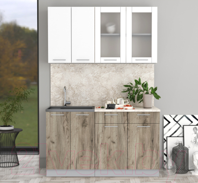 Кухонный гарнитур Интерлиния Мила 14-60 (белый платинум/дуб серый/малага)