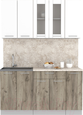 Кухонный гарнитур Интерлиния Мила 15 (белый платинум/дуб серый/малага) - фото