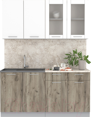 Кухонный гарнитур Интерлиния Мила 16 (белый платинум/дуб серый/малага) - фото