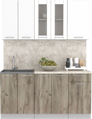 Кухонный гарнитур Интерлиния Мила 16-60 (белый платинум/дуб серый/малага) - фото