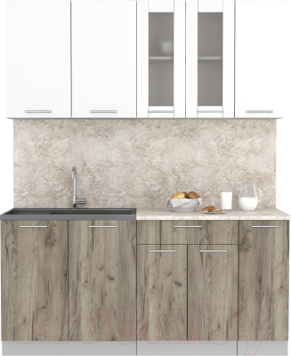 Кухонный гарнитур Интерлиния Мила 17 (белый платинум/дуб серый/малага) - фото