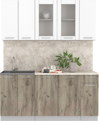 Кухонный гарнитур Интерлиния Мила 17-60 (белый платинум/дуб серый/малага) - фото