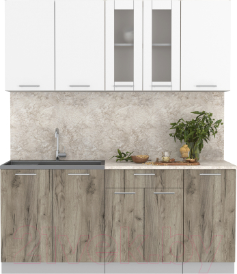 Кухонный гарнитур Интерлиния Мила 18 (белый платинум/дуб серый/малага) - фото