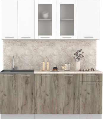 Кухонный гарнитур Интерлиния Мила 18-60 (белый платинум/дуб серый/малага) - фото