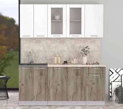 Кухонный гарнитур Интерлиния Мила 18-60 (белый платинум/дуб серый/малага)