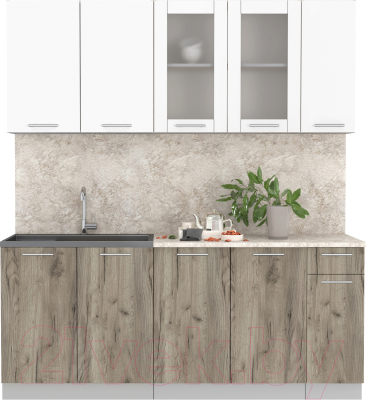 Кухонный гарнитур Интерлиния Мила 19 (белый платинум/дуб серый/малага) - фото