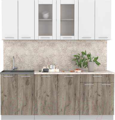 Кухонный гарнитур Интерлиния Мила 20-60 (белый платинум/дуб серый/малага) - фото