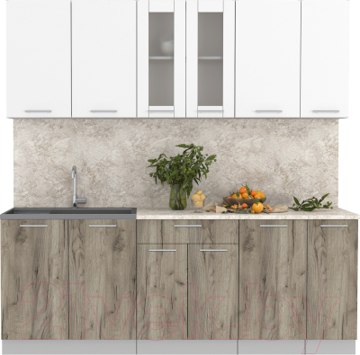 Кухонный гарнитур Интерлиния Мила 21 (белый платинум/дуб серый/малага) - фото