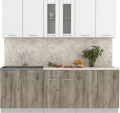 Кухонный гарнитур Интерлиния Мила 22 (белый платинум/дуб серый/малага) - фото
