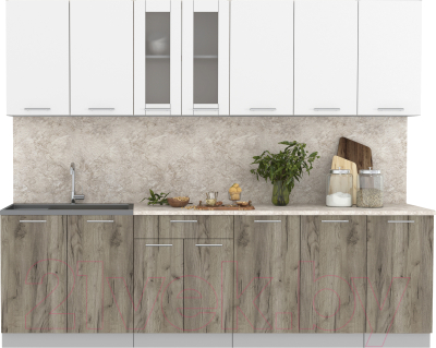 Кухонный гарнитур Интерлиния Мила 26 (белый платинум/дуб серый/малага) - фото