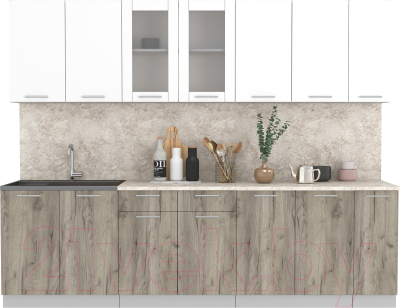 Кухонный гарнитур Интерлиния Мила 27 (белый платинум/дуб серый/малага) - фото